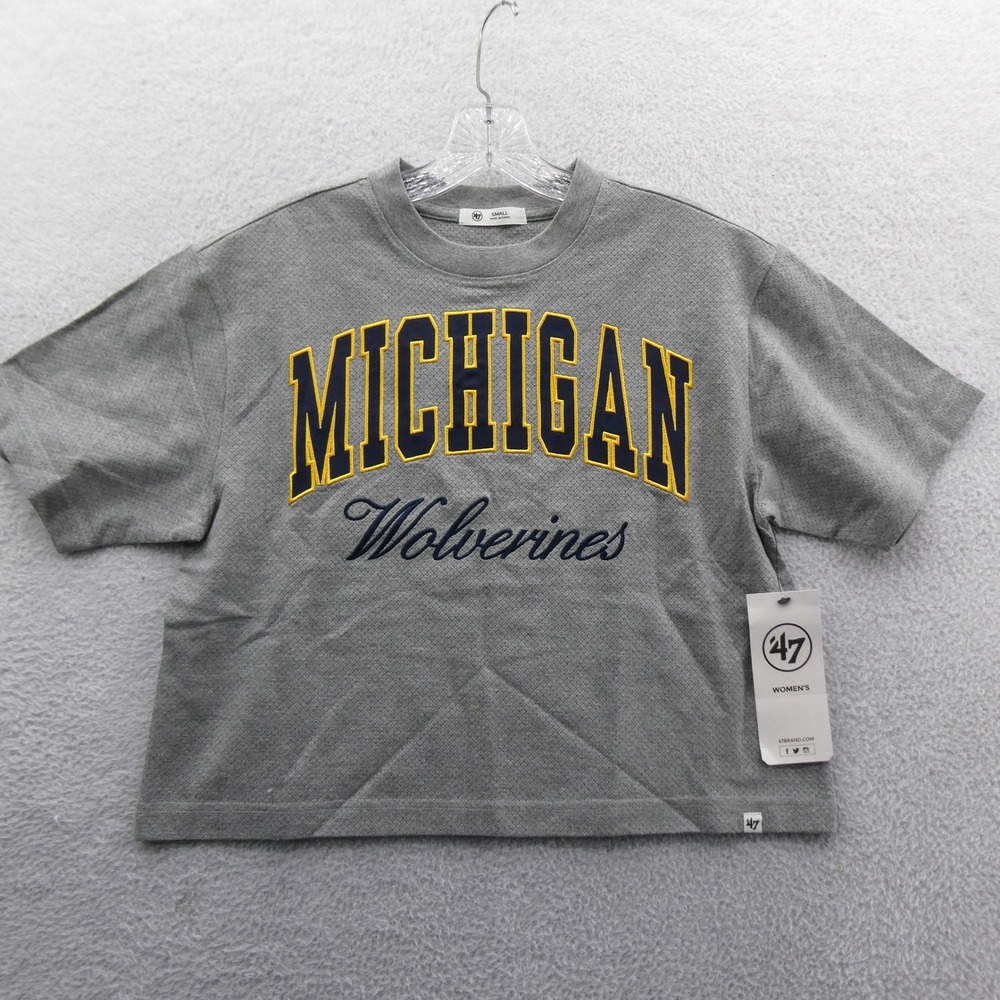 47 Brand Shirt Women Small Michigan Wolverines Gray Embroidered Mesh Cropped